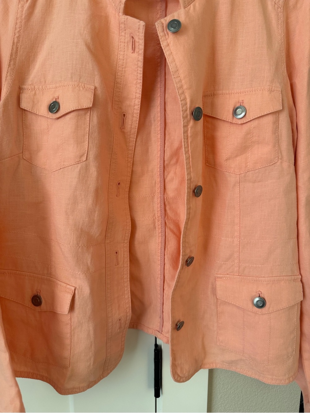 Women’s Lightweight Coral/peach Utility Jacket 100% Linen size large - Picture 5 of 6